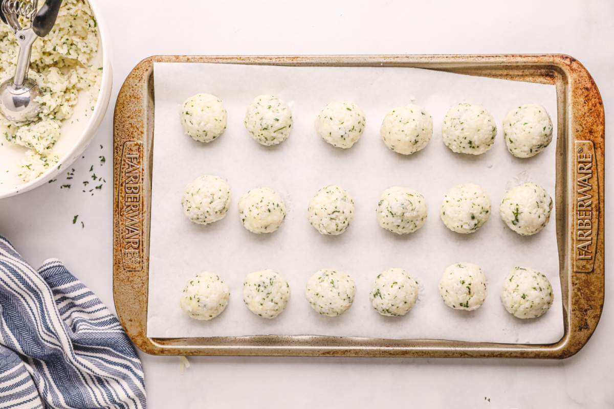 rice balls on baking sheet