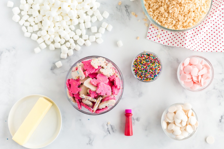 ingredients for Circus Animal Cookie Rice Krispie Treats