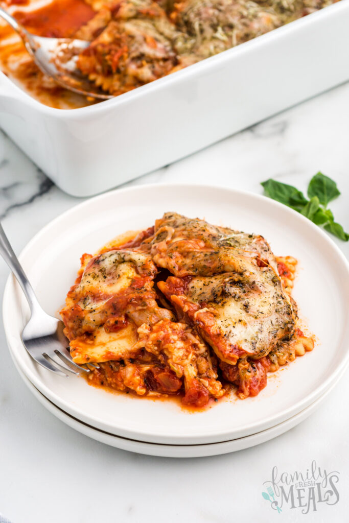 Baked Ravioli Casserole on a plate