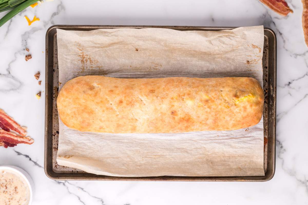 baked garbage bread on baking sheet