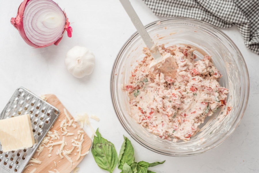 bruschetta cheese mixture in a bowl