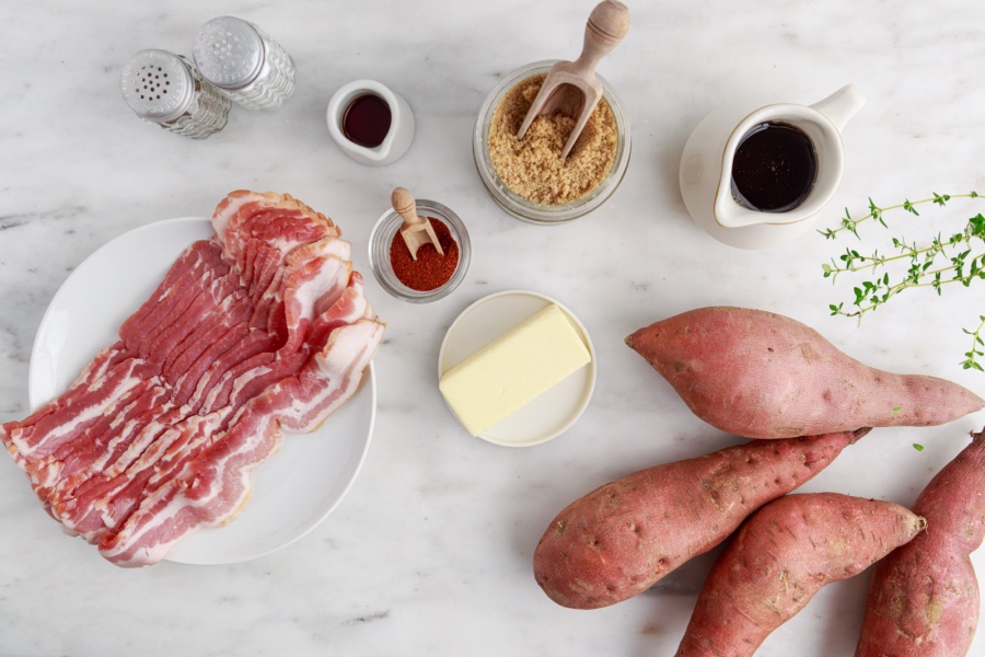 Ingredients for Candied Yams with bacon