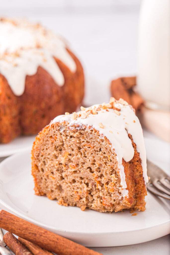 Piece of Carrot Cake Bundt Cake on a plate