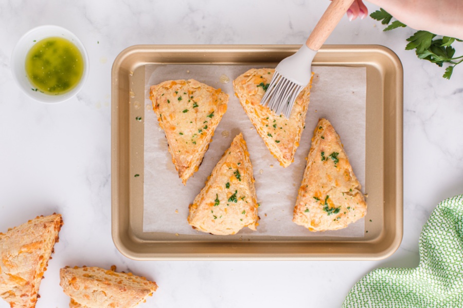 brushing scones with butter mixture