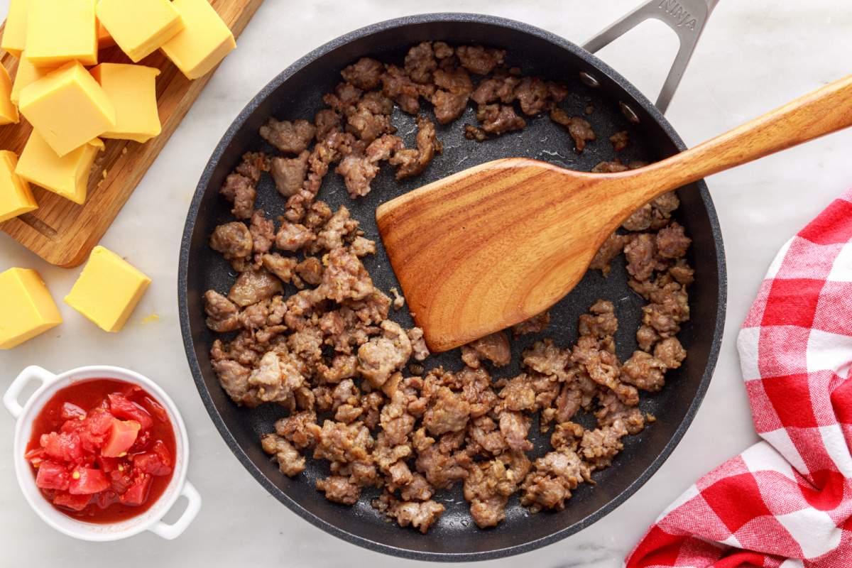 browning beef in a pan