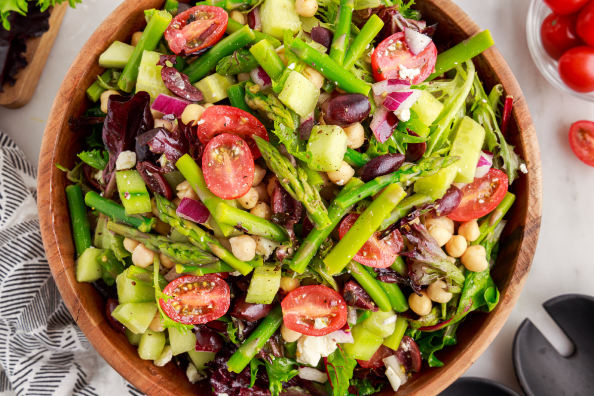 Chopped Asparagus and Chickpea Salad in a bowl