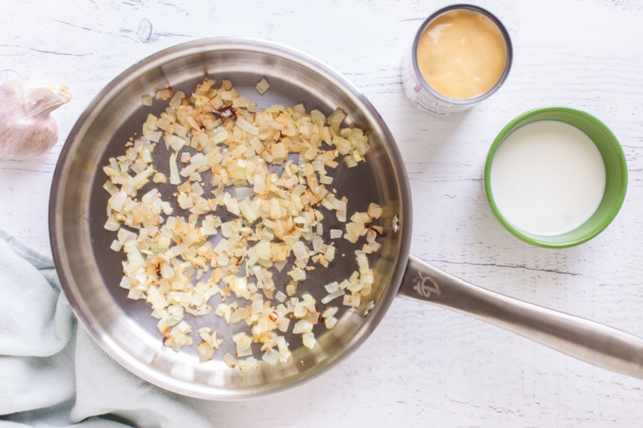 onions sauting in pan