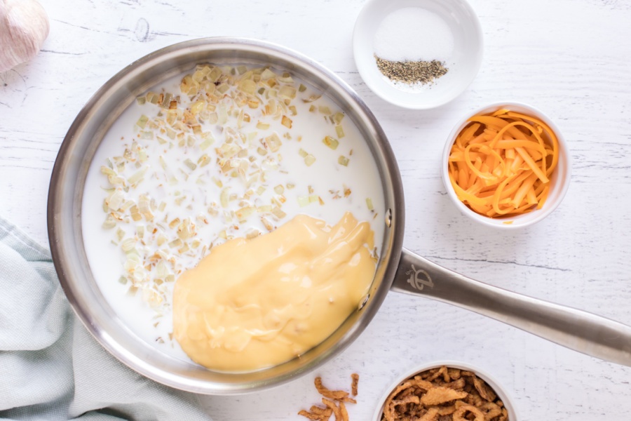 milk and cream soup added to pan