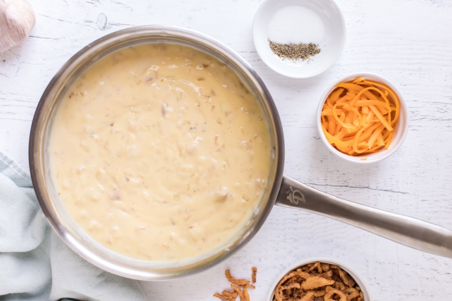 cream soup mixture in the pan