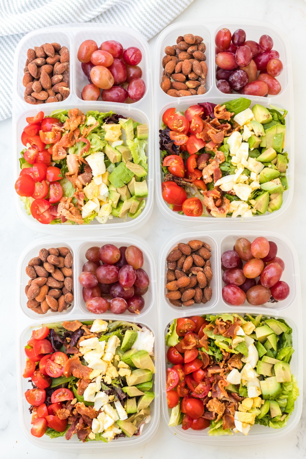 top down of 4 cobb salad lunch boxes