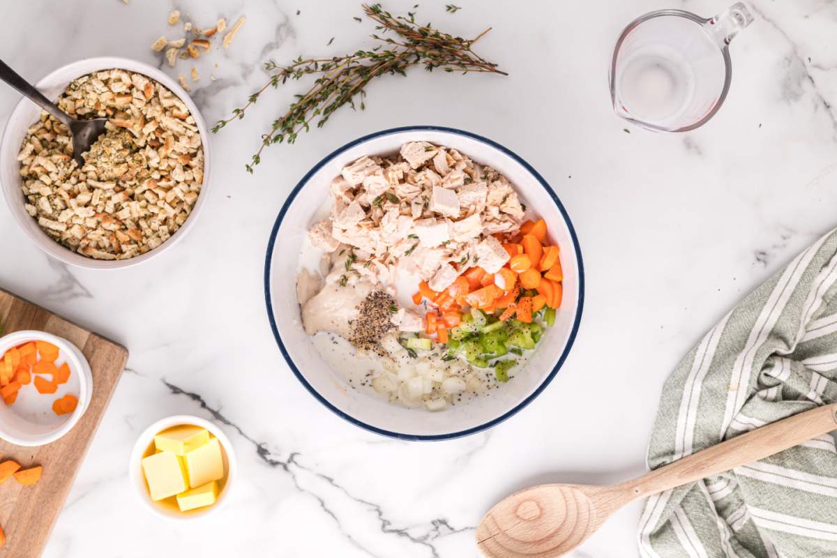 Country Turkey Casserole in a mixing bowl