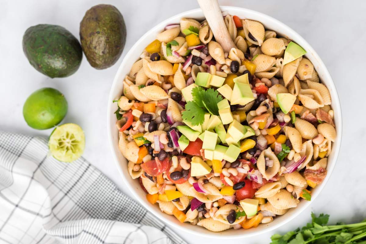 Cowboy Caviar Pasta Salad in a bowl