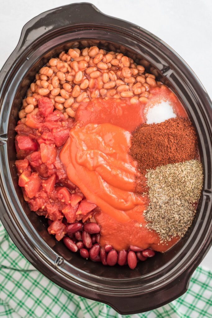 ingredients for chili con carne in slow cooker