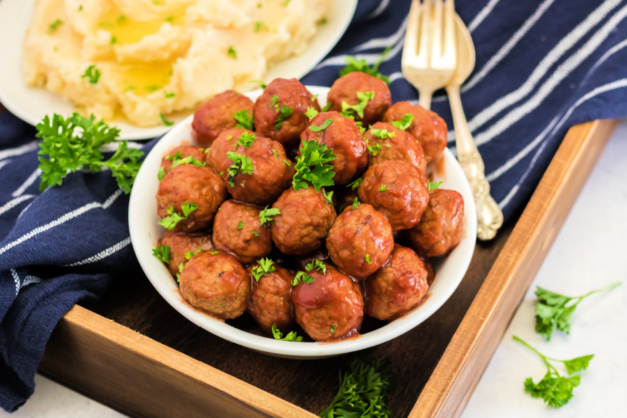 Crockpot Cranberry Meatballs on a platter