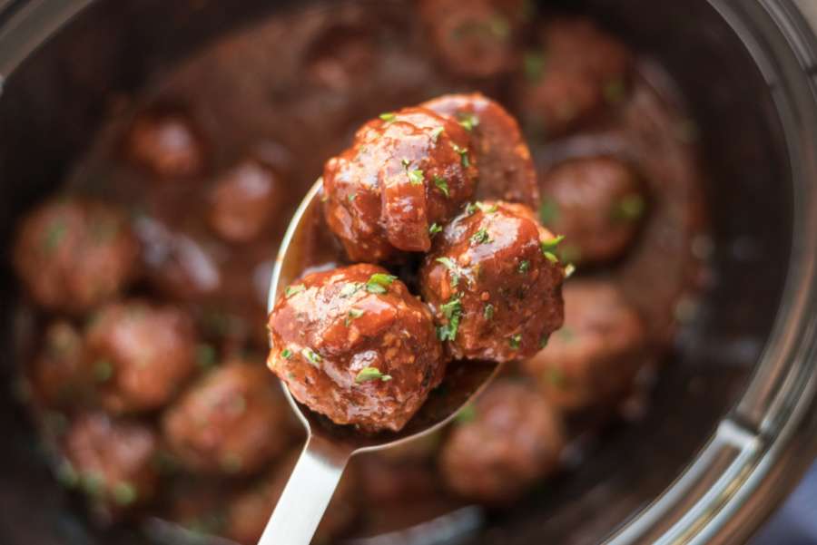 Crockpot Guinness Glazed Meatballs in a slow cooker