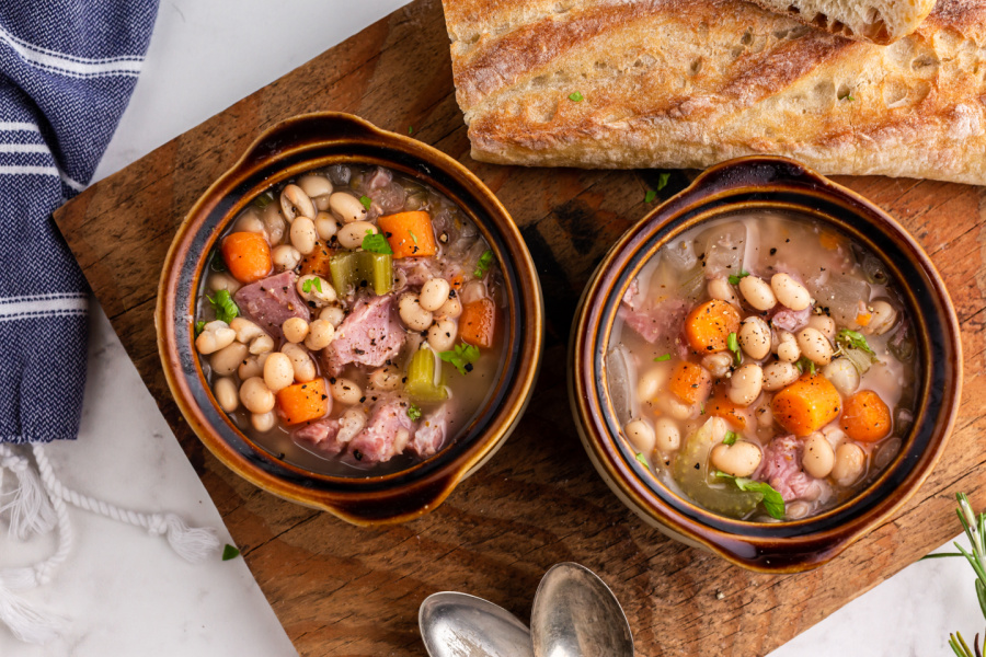 Crockpot Navy Bean Soup in bowls