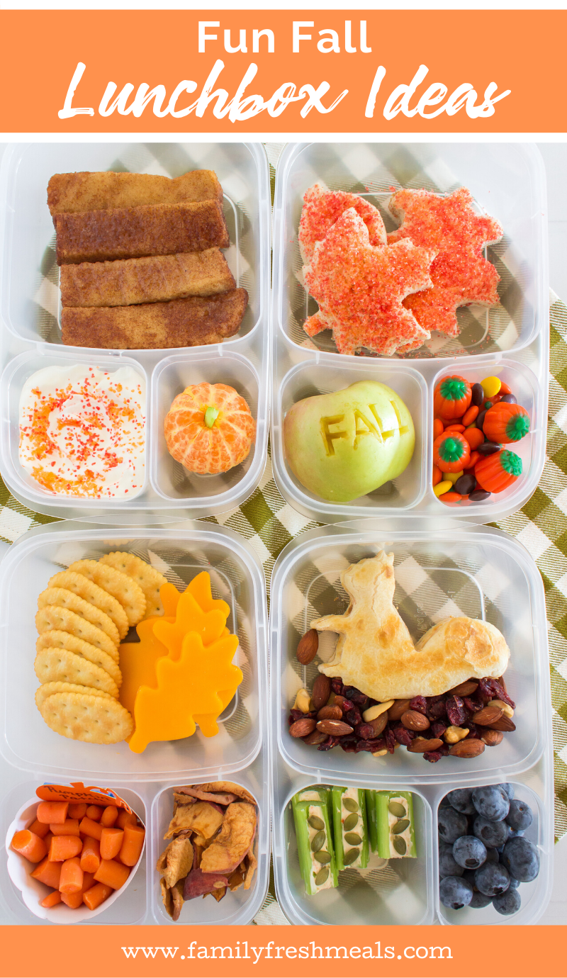 Cute Fall Lunchbox Ideas packed for lunch! #easylunchboxes #familyfreshmeals #fall #thanksgiving #funfood #lunchboxes #lunch #schoollunch  via @familyfresh