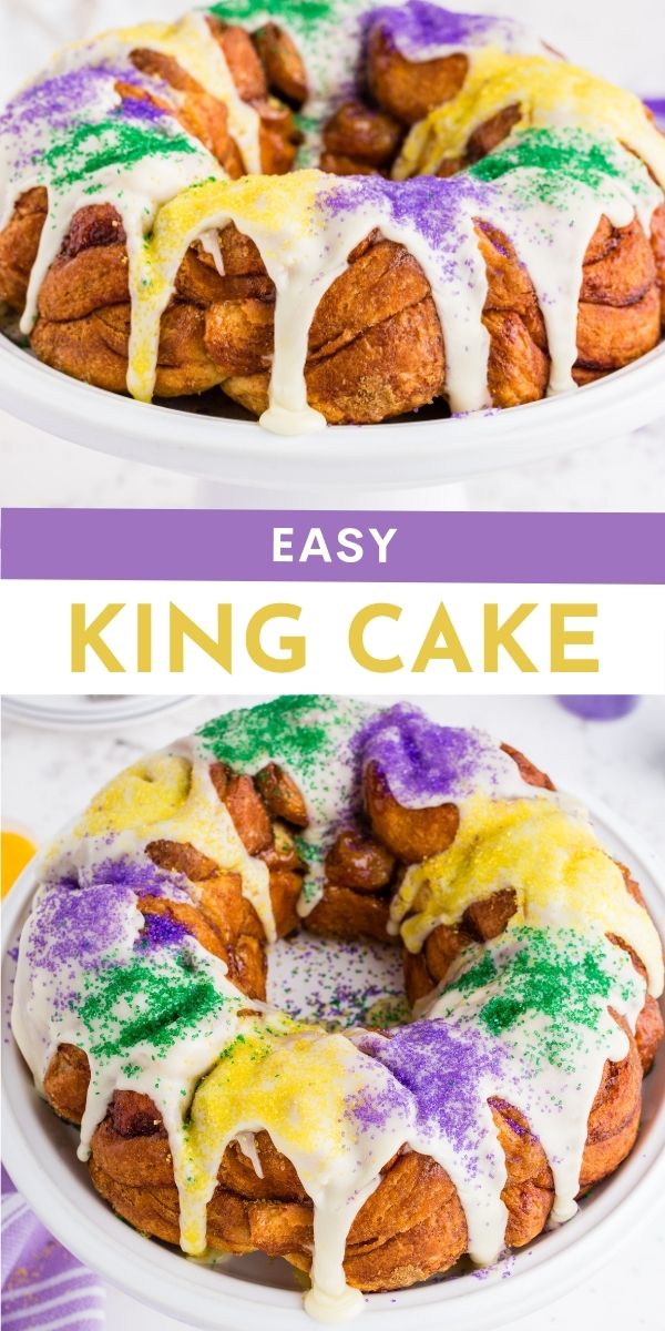 Don't have time to make a traditional King Cake? My Easy King Cake recipe using cinnamon rolls as a base and topped with sweet vanilla icing. via @familyfresh