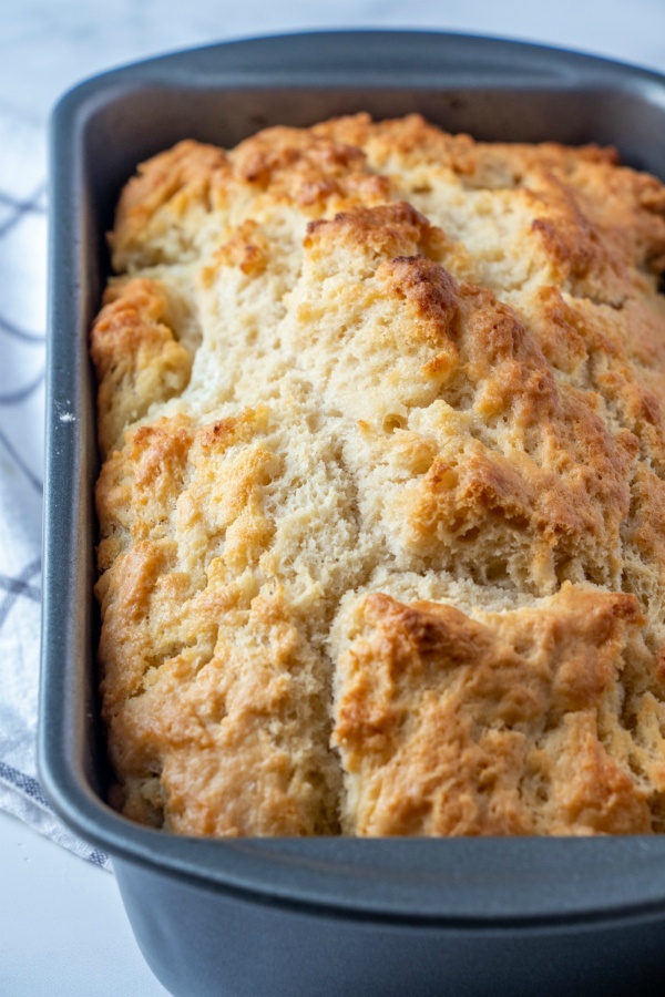 Easy No Yeast Beer Bread - freshly baked bread in pan