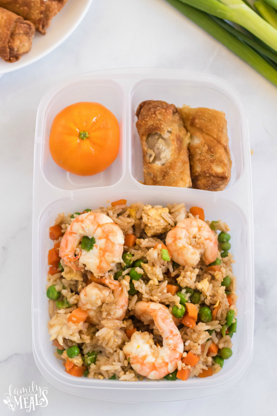 Easy Shrimp Fried Rice - Leftovers packed for lunch in Easy Lunch Boxes - Family Fresh Meals