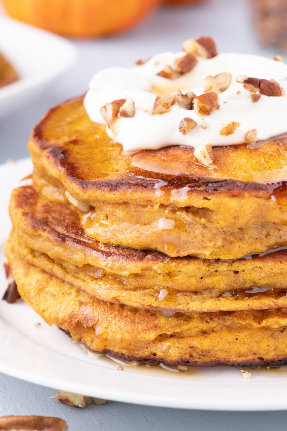 Fluffy Pumpkin Pancakes on a plate