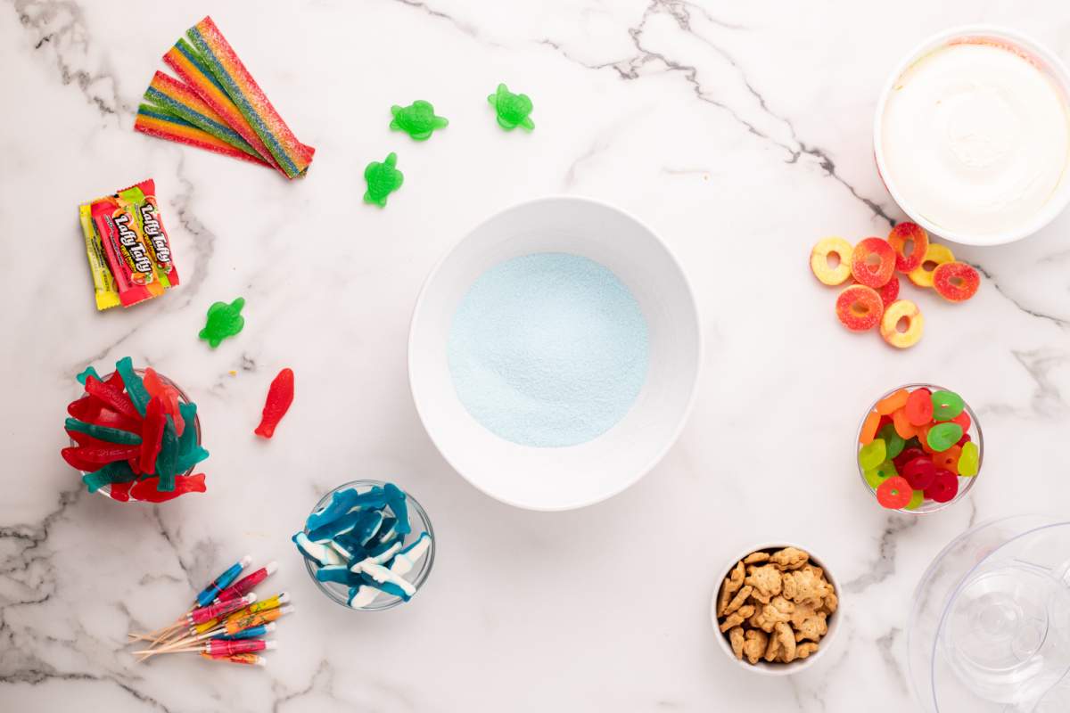 blue gelatin mix in a bowl