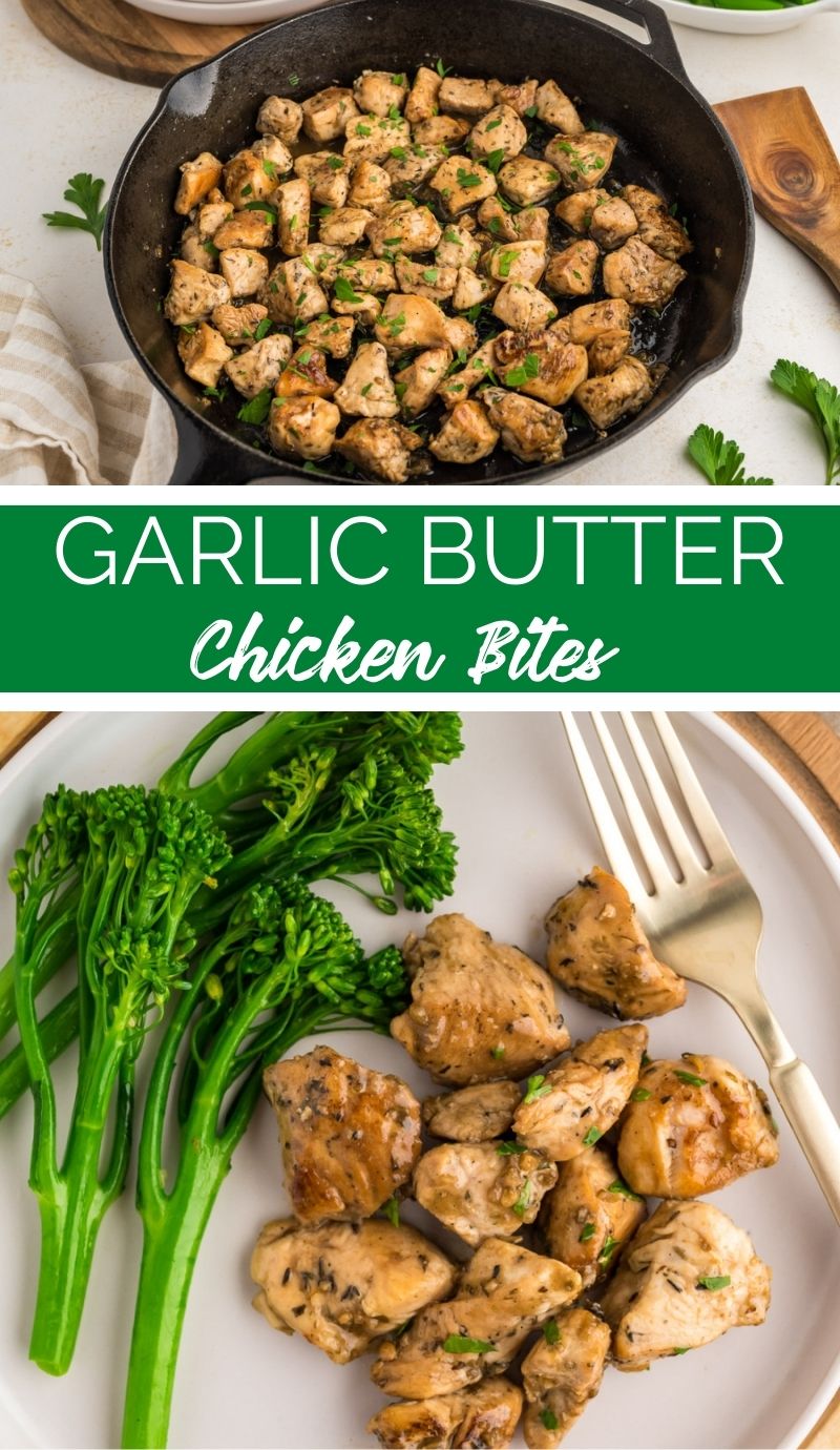 These Garlic Butter Chicken Bites have tender chicken pieces, sizzling away in a velvety garlic butter that’s just bursting with flavor. via @familyfresh