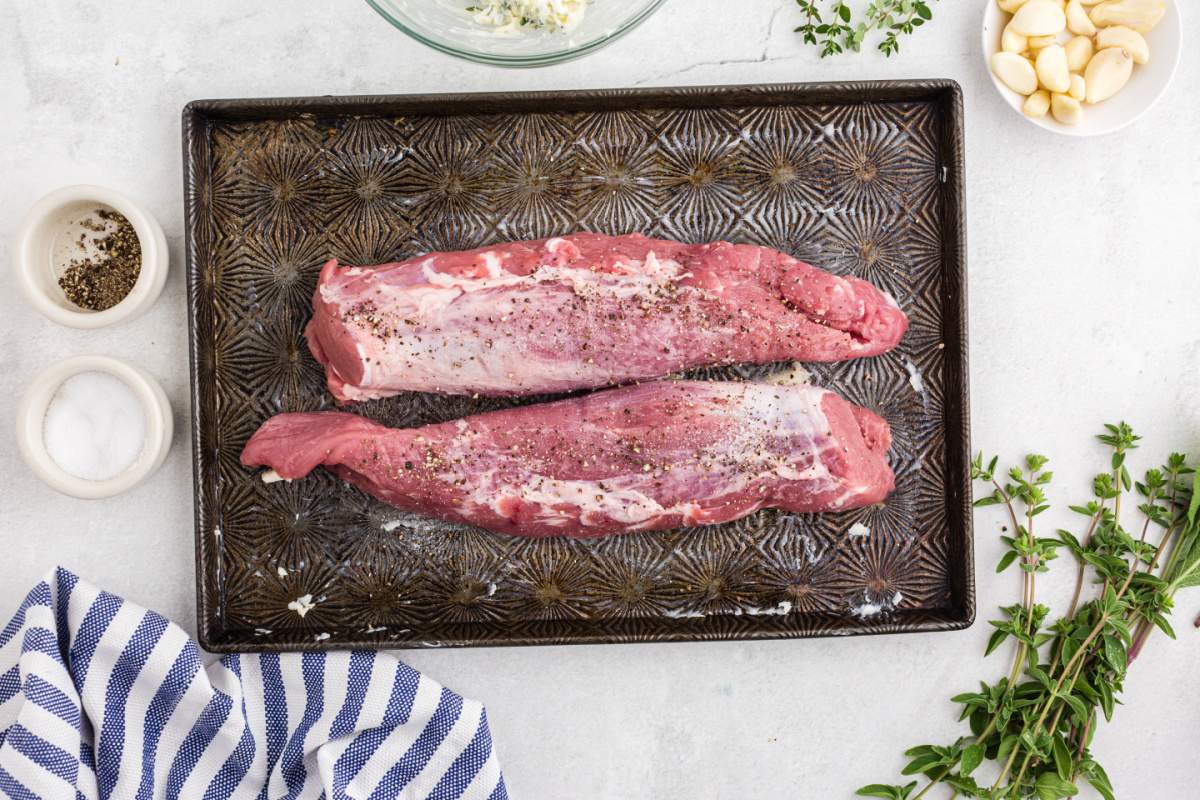 pork seasoned on baking dish