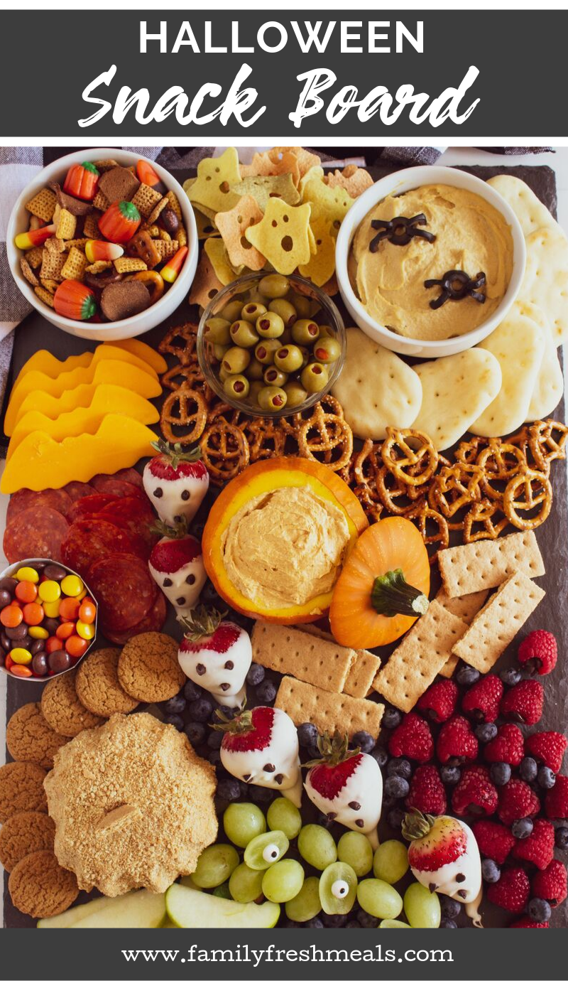 Halloween Appetizer Snack Board Ideas from Family Fresh Meals #cheeseboard #meatandcheese #appetizer #halloween #halloweenappetizer #snackboard #halloweenideas #funfood #familyfreashmeals via @familyfresh