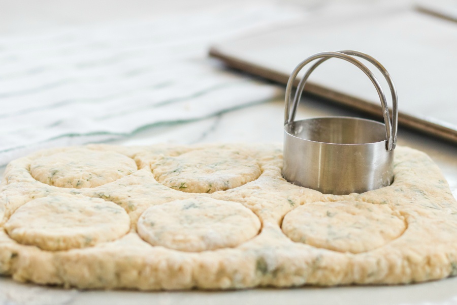 cutting biscuits out with biscuit cutter