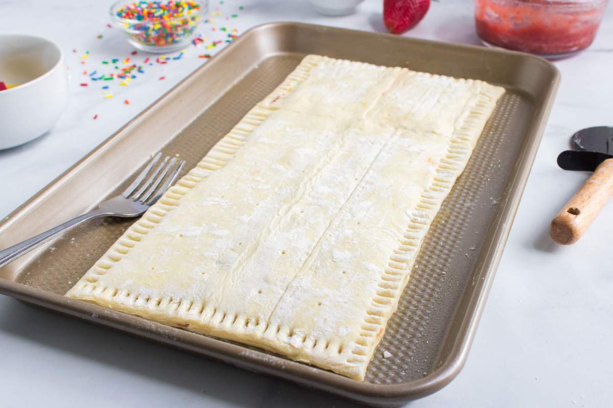 giant pop tart on a baking dish