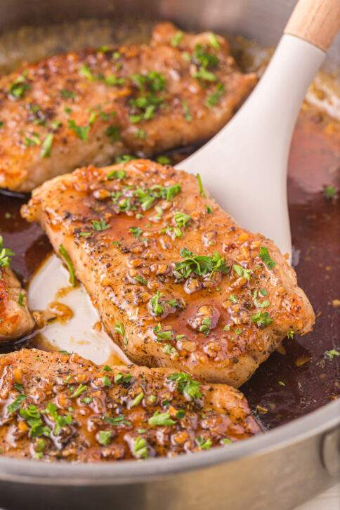 Honey Garlic Pork Chops in a pan