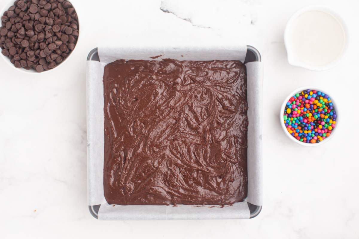 brownie mixture in a pan