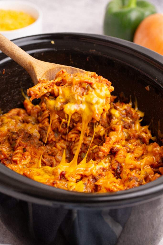 Crockpot Sloppy Joe Casserole in slow cooker