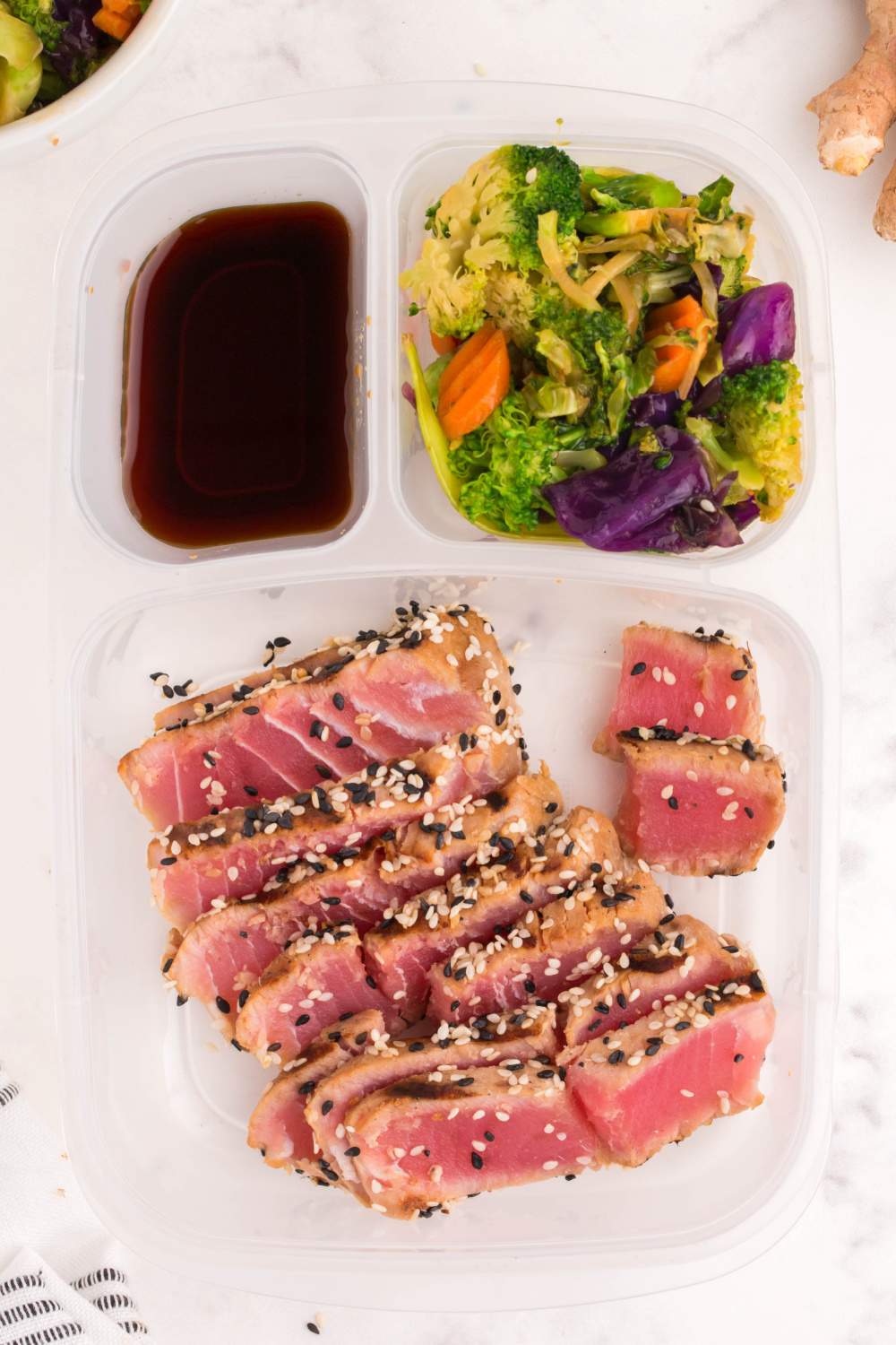 grilled ahi tuna in a lunch box