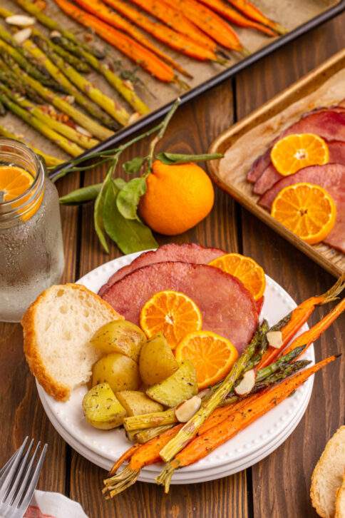 Easter sheet pan dinner on a plate