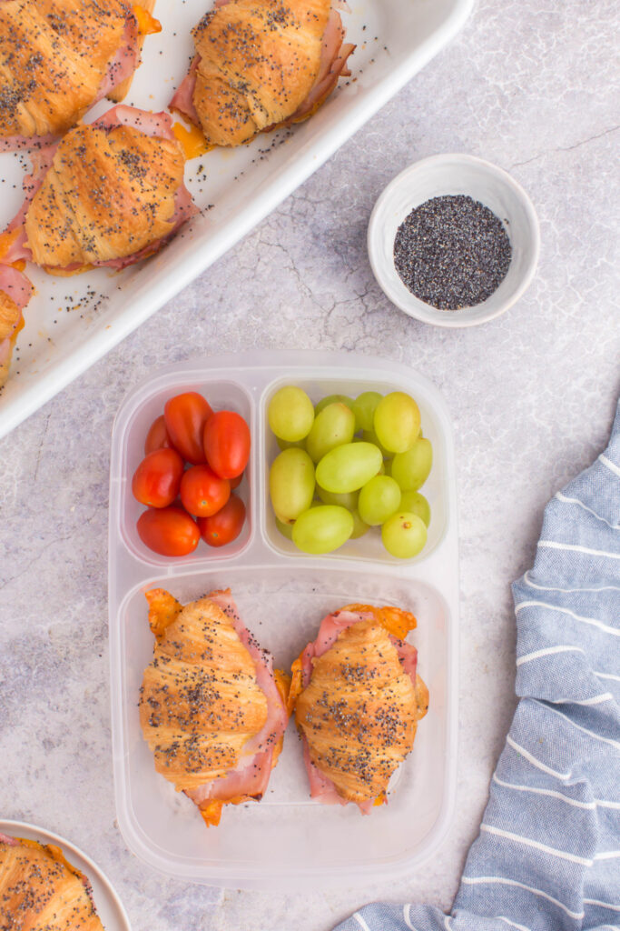 Baked Ham and Cheese Croissants packed in a lunchbox