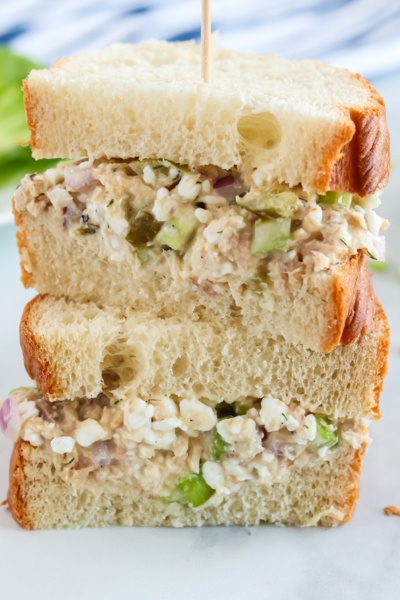 Cottage Cheese tuna salad served as a sandwich. 