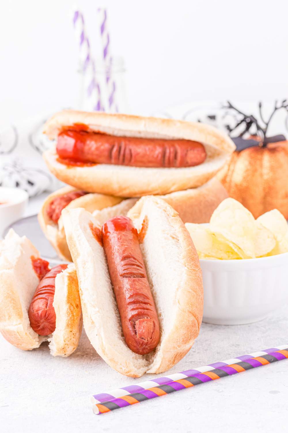 Halloween Witch Hot Dog Fingers on a plate