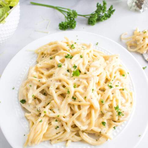 Instant Pot Cheesy Garlic Butter Spaghetti on a plate