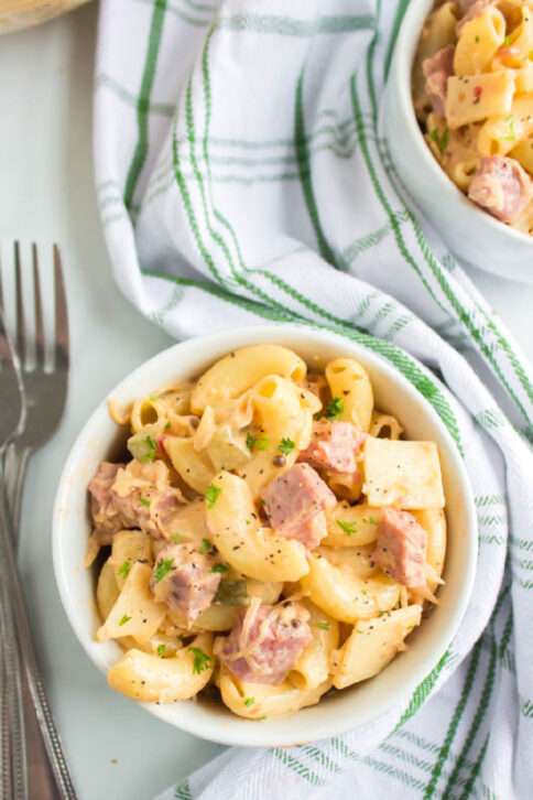 Reuben pasta salad in a small bowl