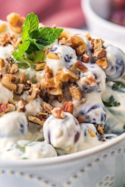 Creamy grape salad in a bowl