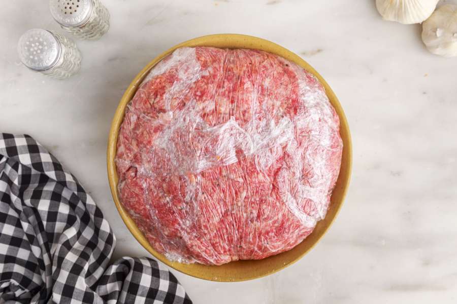 plastic wrap closed over the top of meat bowl