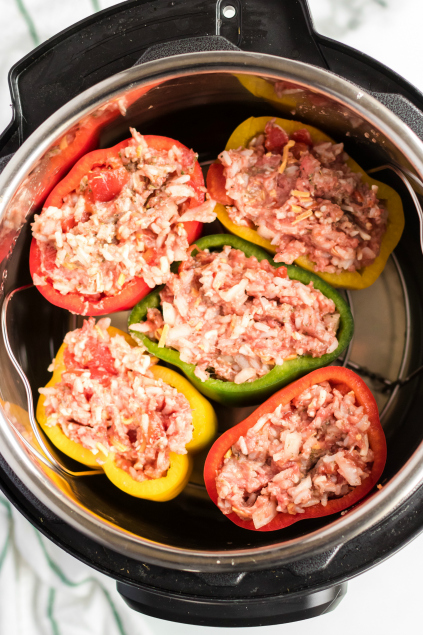 Instant Pot Stuffed Peppers - Stuffed pepper placed in instant pot