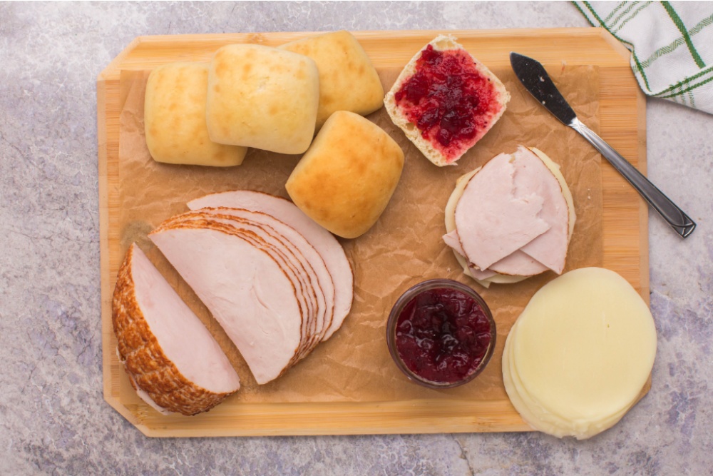 ingredients for mini turkey sliders on cutting board