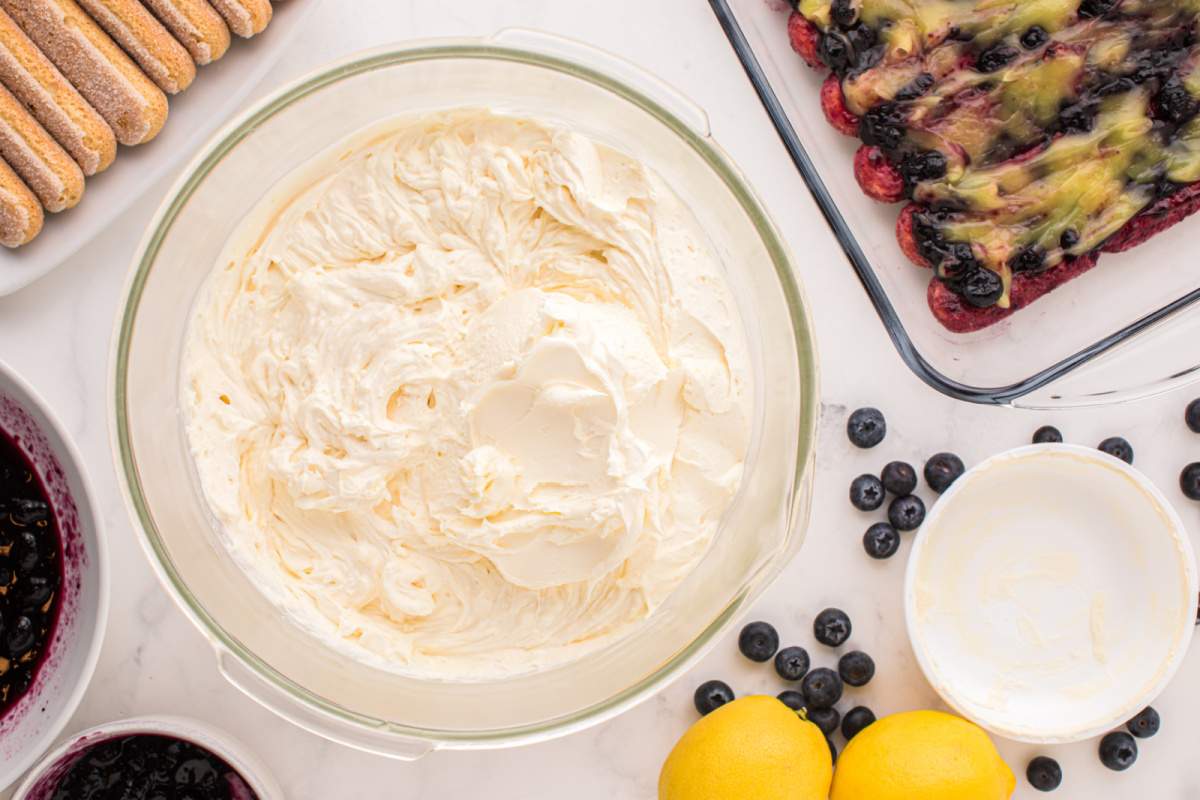 mascarpone cheese added to bowl