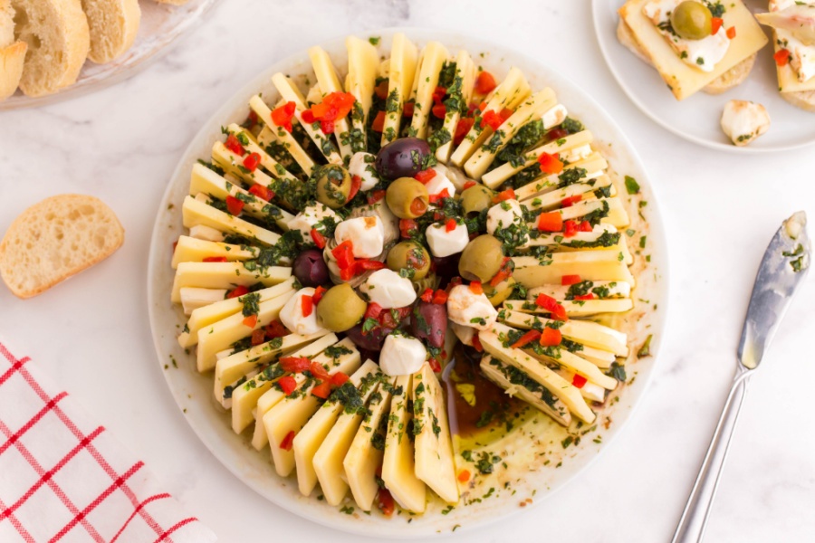 Marinated Cheese Ring on a white plate