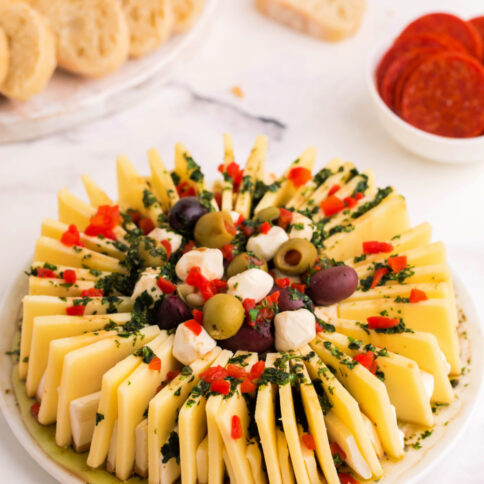 Marinated Cheese Ring on a white plate