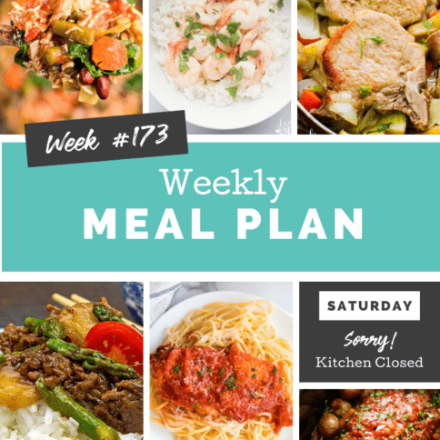 Collage image showing images of recipes from weekly meal plan