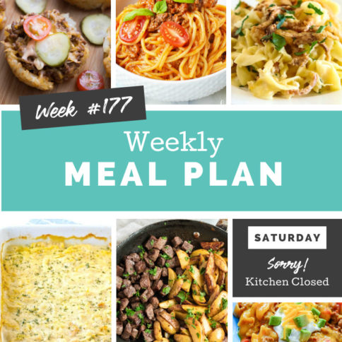 Collage image showing images of recipes from weekly meal plan